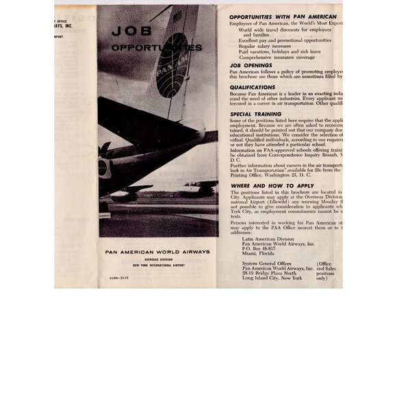 Pan Am Job Opportunities Brochure | Airline Hiring Guide Pre-1963 Jet Age - Picture 3 of 5